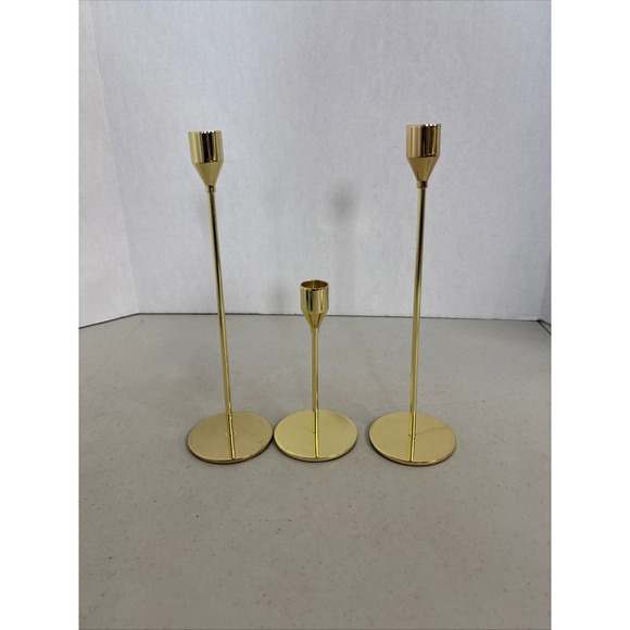 Other - Gold Taper Candle Holder Set of 3 Minimalist‎ Polished Metal Candlesticks Tiered